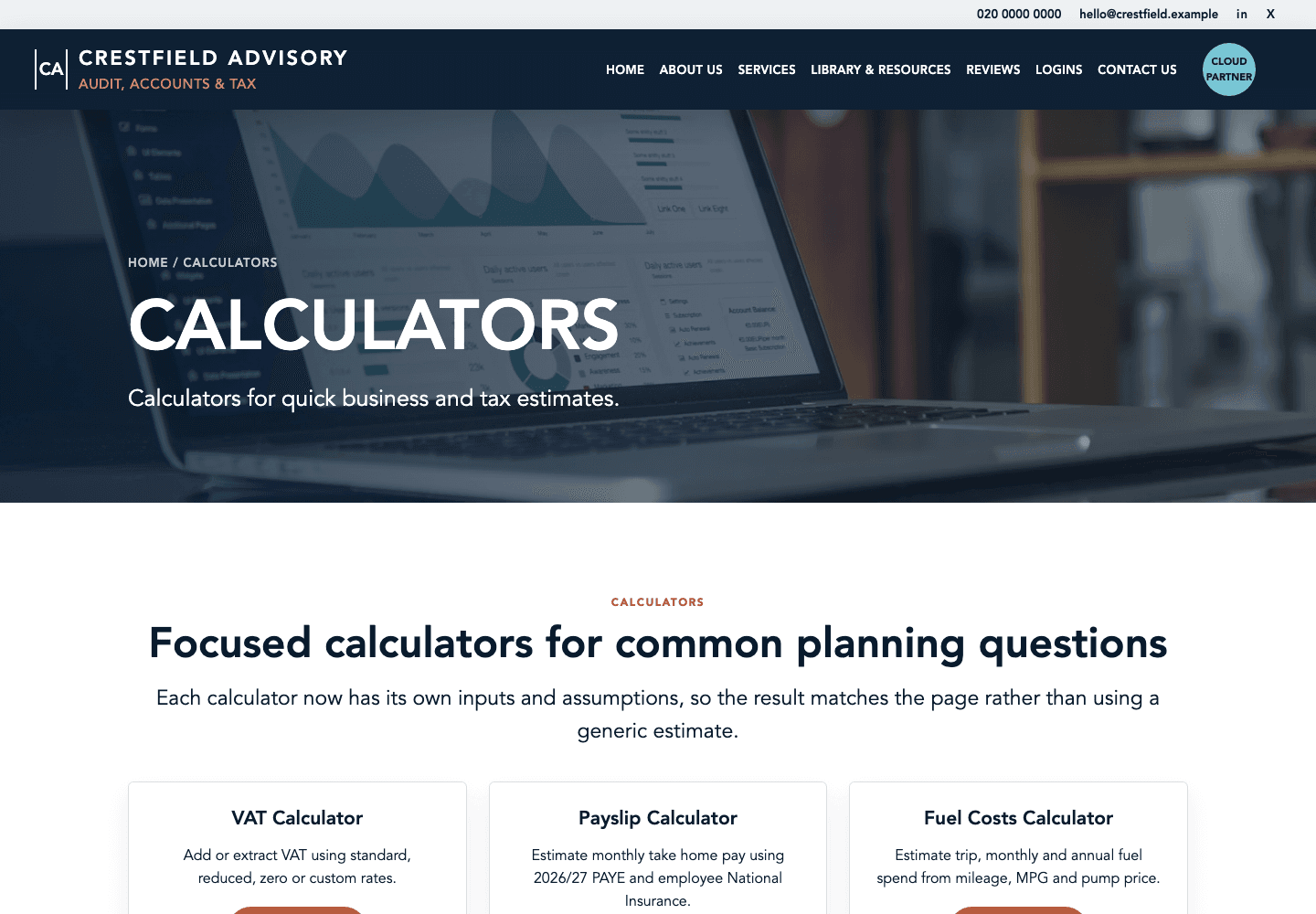 Crestfield Advisory: Financial calculator and planning tools library