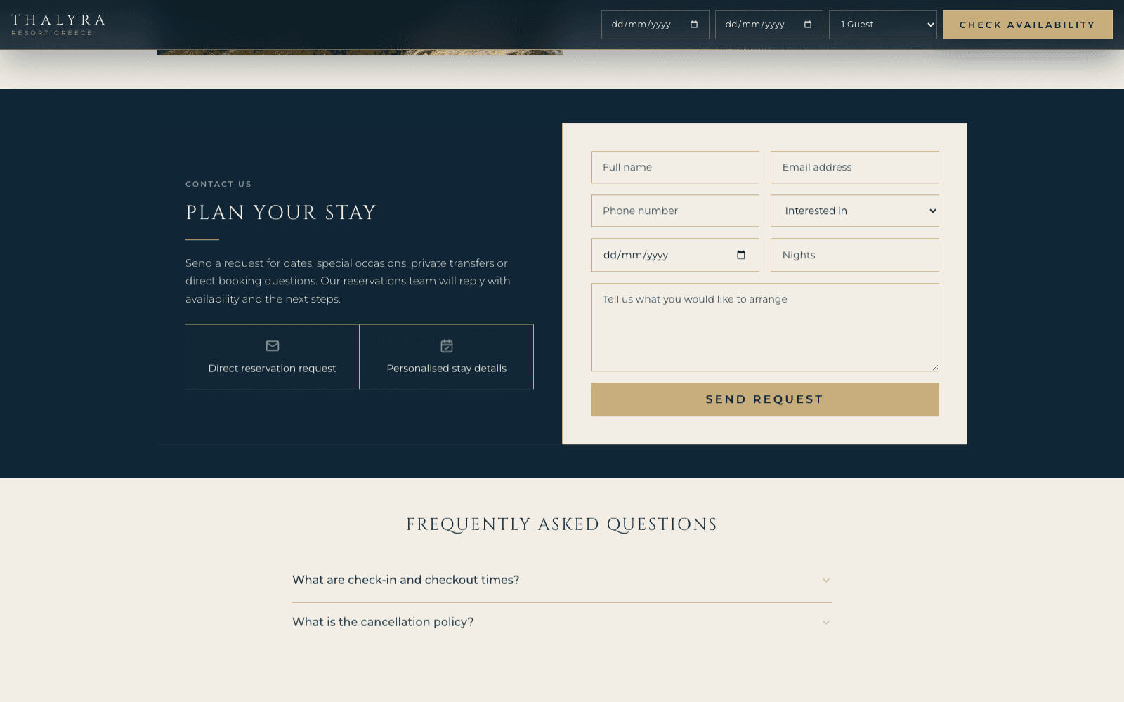 Thalyra Resort: Plan Your Stay enquiry form and FAQ